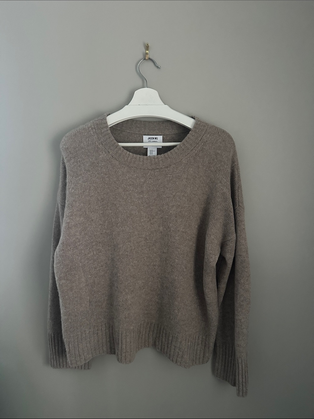 Jason Wu Taupe Cozy Cashmere Crewneck Knit Sweater